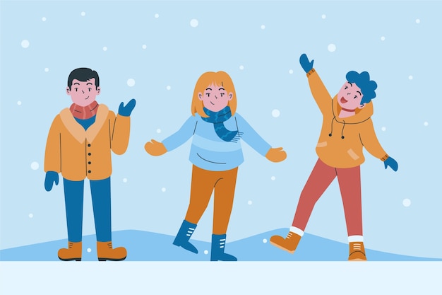 Dibujado a mano ilustración plana de gente de invierno