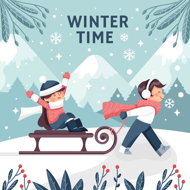 Dibujado a mano ilustración plana de gente de invierno