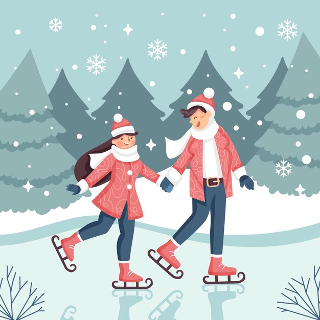 Dibujado a mano ilustración plana de gente de invierno
