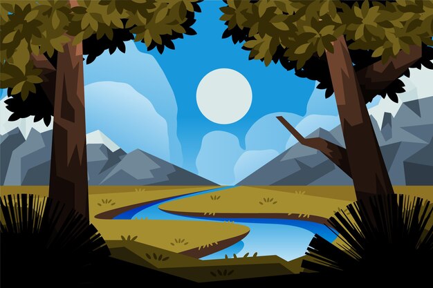 Dibujado a mano ilustración plana de paisaje