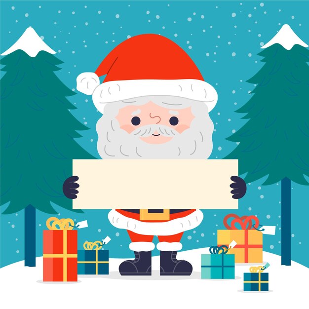 Dibujado a mano ilustración plana de personaje navideño sosteniendo pancarta en blanco