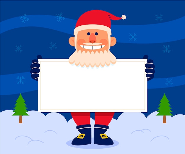 Dibujado a mano ilustración plana de personaje navideño sosteniendo pancarta en blanco
