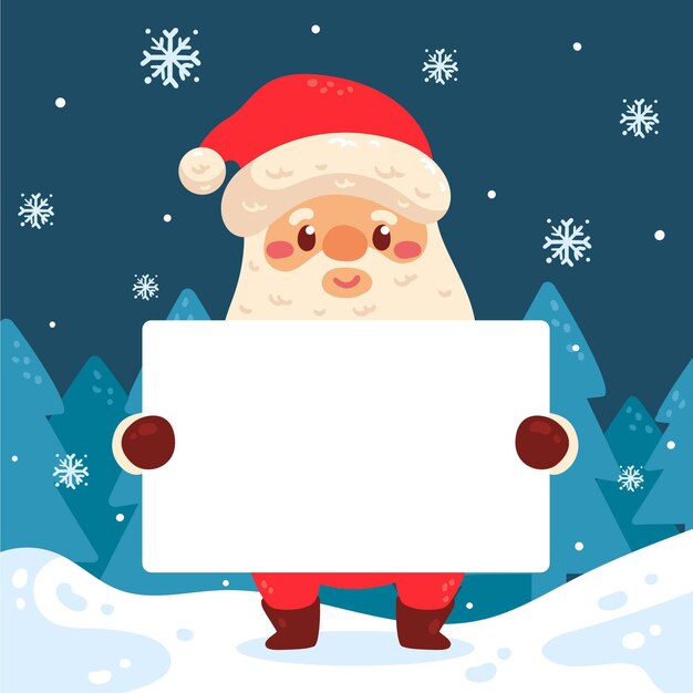 Dibujado a mano ilustración plana de personaje navideño sosteniendo pancarta en blanco