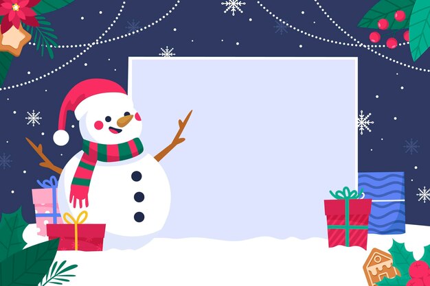 Dibujado a mano ilustración plana de personaje navideño sosteniendo pancarta en blanco