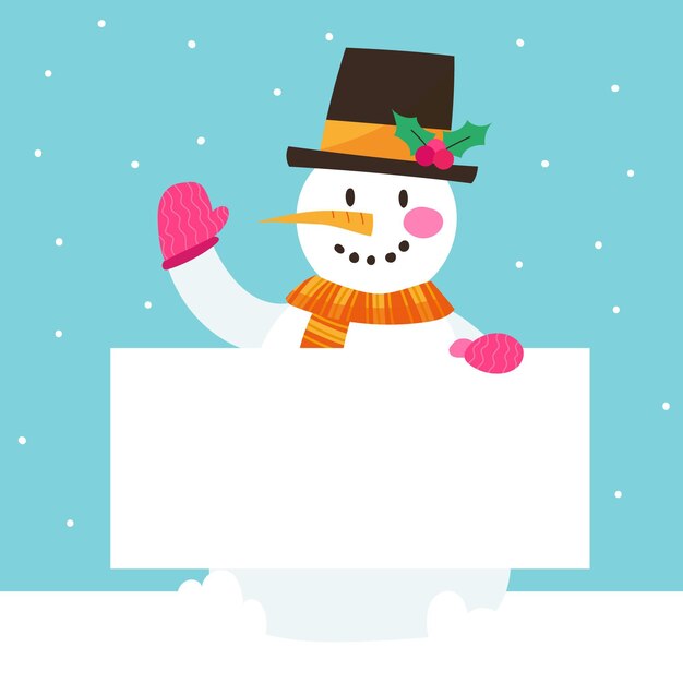 Dibujado a mano ilustración plana de personaje navideño sosteniendo pancarta en blanco