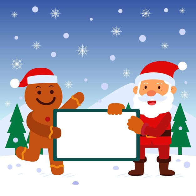 Dibujado a mano ilustración plana de personaje navideño sosteniendo pancarta en blanco