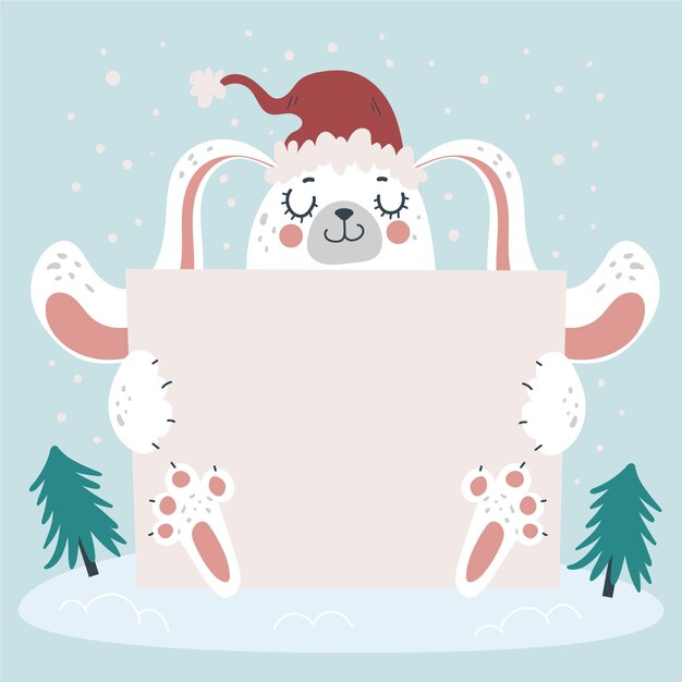 Dibujado a mano ilustración plana de personaje navideño sosteniendo pancarta en blanco
