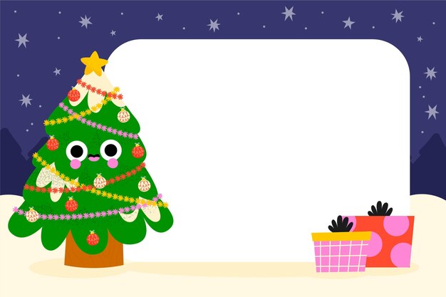 Dibujado a mano ilustración plana de personaje navideño sosteniendo pancarta en blanco