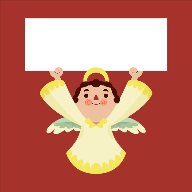 Dibujado a mano ilustración plana de personaje navideño sosteniendo pancarta en blanco