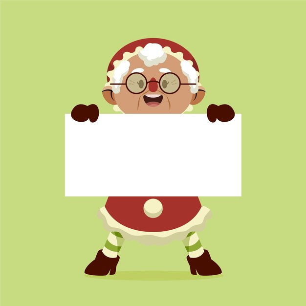 Dibujado a mano ilustración plana de personaje navideño sosteniendo pancarta en blanco
