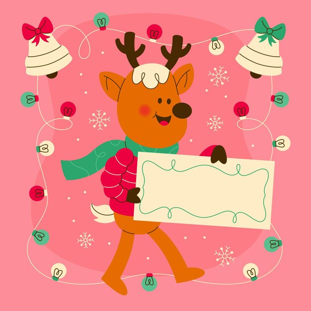 Dibujado a mano ilustración plana de personaje navideño sosteniendo pancarta en blanco