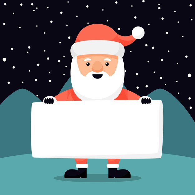 Dibujado a mano ilustración plana de personaje navideño sosteniendo pancarta en blanco