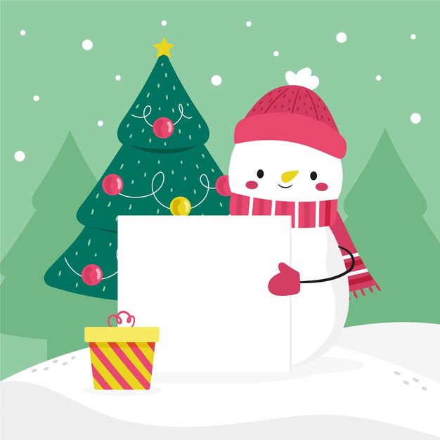 Dibujado a mano ilustración plana de personaje navideño sosteniendo pancarta en blanco