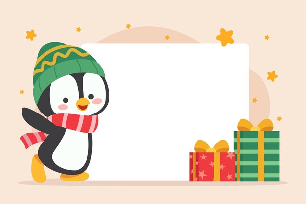 Dibujado a mano ilustración plana de personaje navideño sosteniendo pancarta en blanco