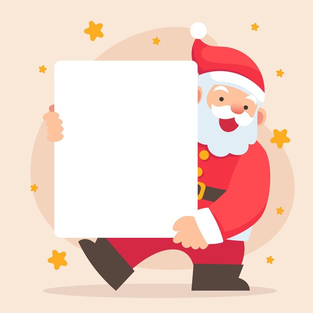 Dibujado a mano ilustración plana de personaje navideño sosteniendo pancarta en blanco