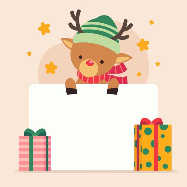 Dibujado a mano ilustración plana de personaje navideño sosteniendo pancarta en blanco