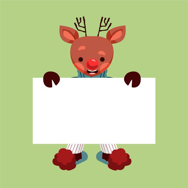 Dibujado a mano ilustración plana de personaje navideño sosteniendo pancarta en blanco
