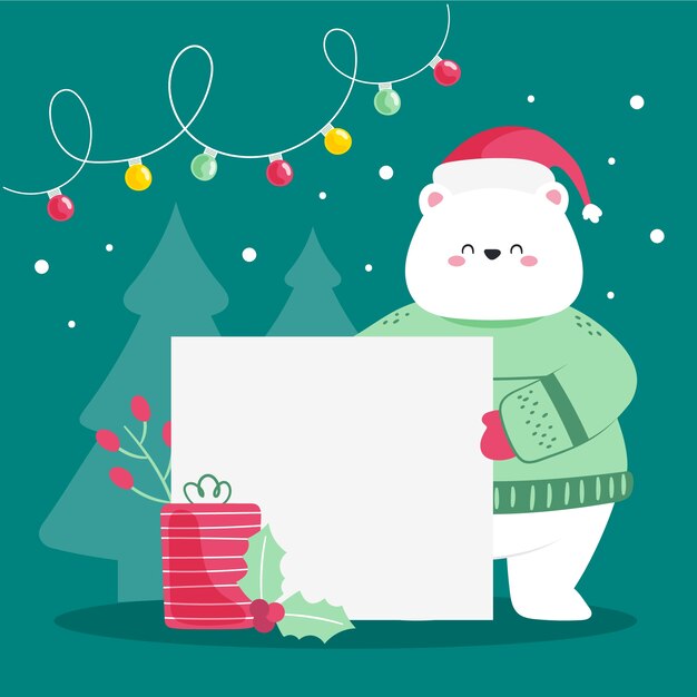 Dibujado a mano ilustración plana de personaje navideño sosteniendo pancarta en blanco