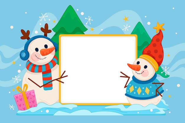 Vector gratuito dibujado a mano ilustración plana de personaje navideño sosteniendo pancarta en blanco