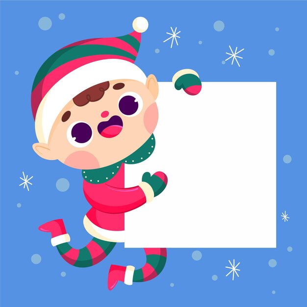 Dibujado a mano ilustración plana de personaje navideño sosteniendo pancarta en blanco