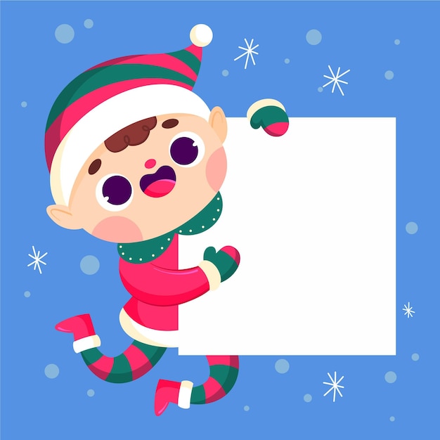 Dibujado a mano ilustración plana de personaje navideño sosteniendo pancarta en blanco