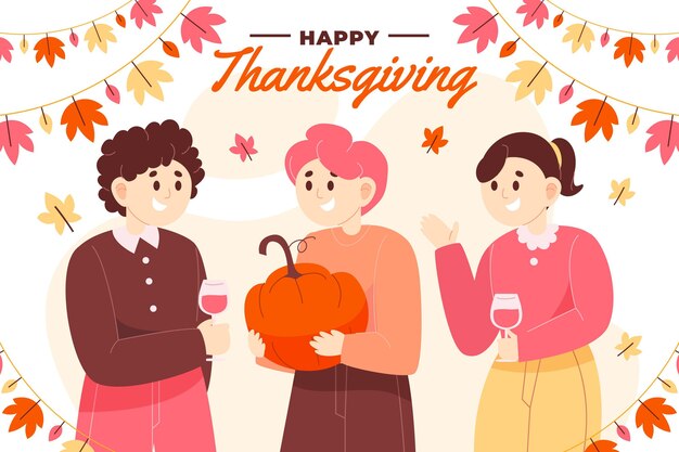 Dibujado a mano ilustración plana de personas celebrando el día de acción de gracias