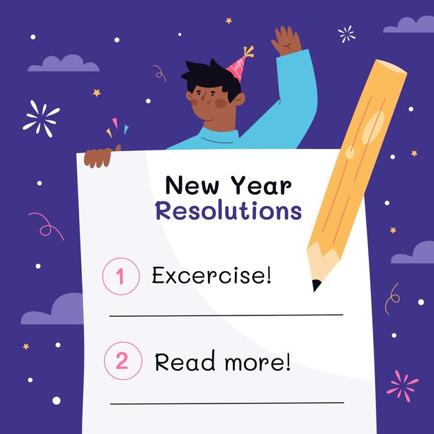 Dibujado a mano ilustración plana de resoluciones de año nuevo
