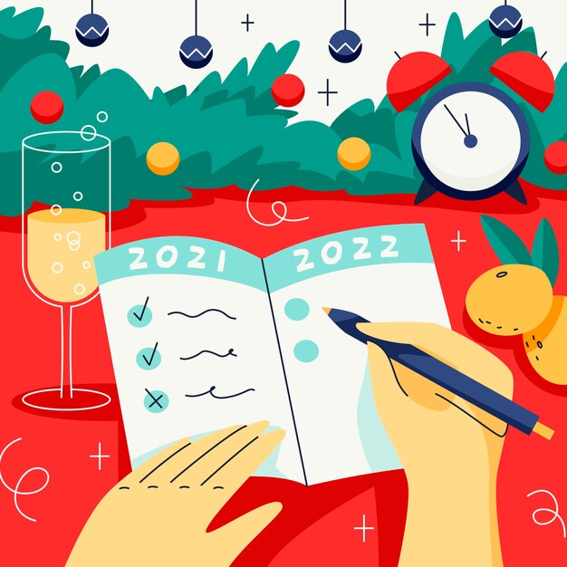 Dibujado a mano ilustración plana de resoluciones de año nuevo
