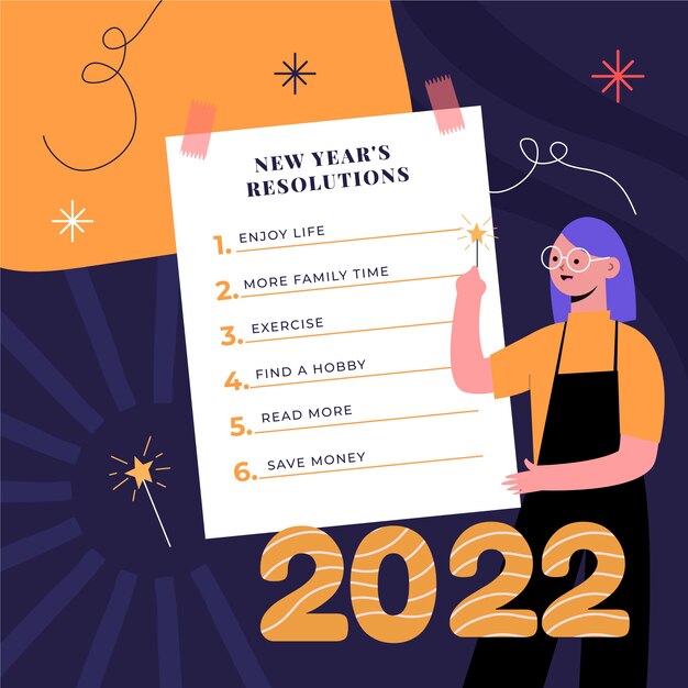 Dibujado a mano ilustración plana de resoluciones de año nuevo