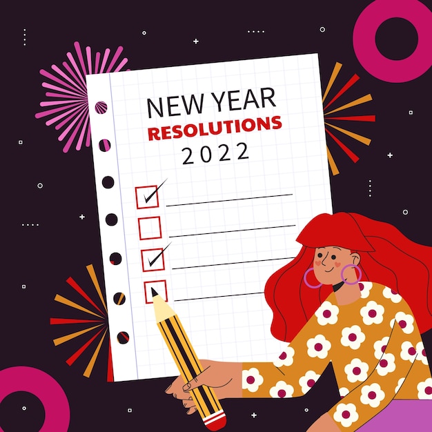 Dibujado a mano ilustración plana de resoluciones de año nuevo
