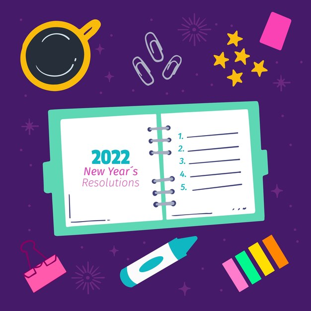 Dibujado a mano ilustración plana de resoluciones de año nuevo