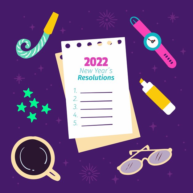 Dibujado a mano ilustración plana de resoluciones de año nuevo