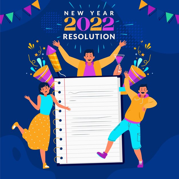 Dibujado a mano ilustración plana de resoluciones de año nuevo