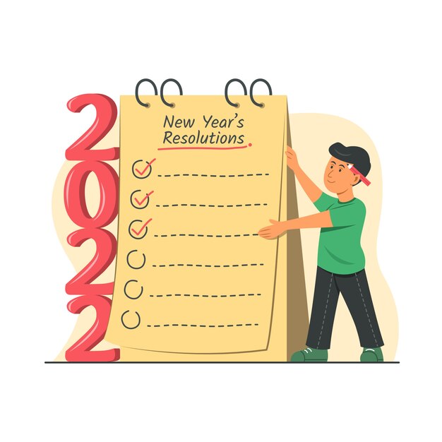 Dibujado a mano ilustración plana de resoluciones de año nuevo