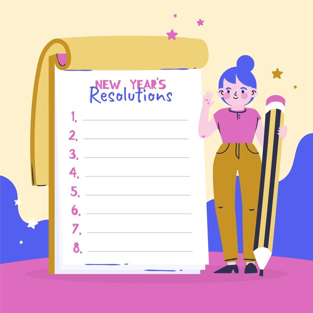 Dibujado a mano ilustración plana de resoluciones de año nuevo
