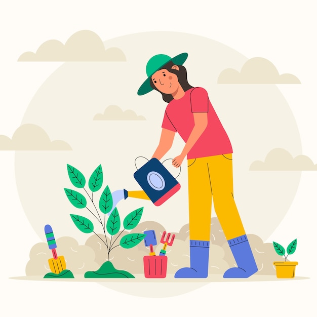 Dibujado a mano ilustración de plantación de árboles de diseño plano