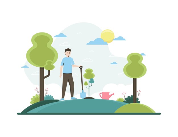 Dibujado a mano ilustración de plantación de árboles de diseño plano