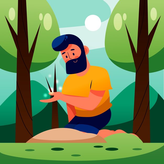 Dibujado a mano ilustración de plantación de árboles de diseño plano