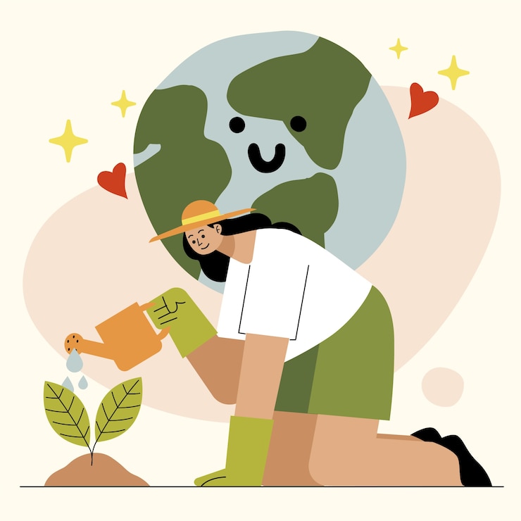 Vector gratuito dibujado a mano ilustración de plantación de árboles de diseño plano