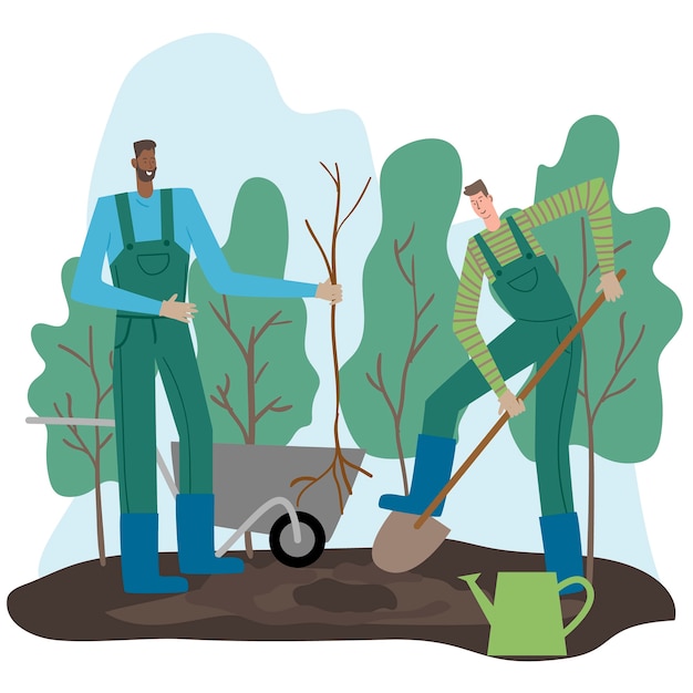 Vector gratuito dibujado a mano ilustración de plantación de árboles