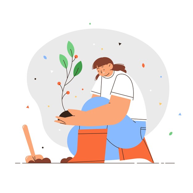 Dibujado a mano ilustración de plantación de árboles
