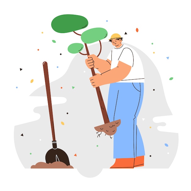 Dibujado a mano ilustración plantación de árboles