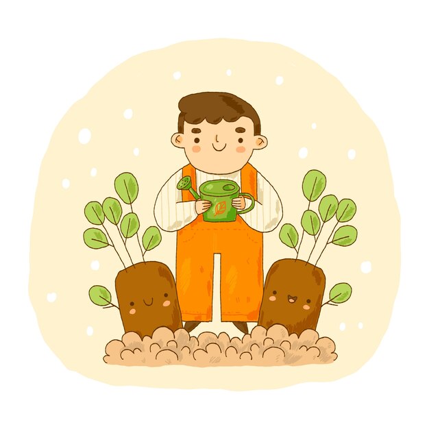 Dibujado a mano ilustración de plantación de árboles