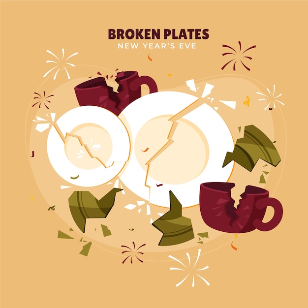 Dibujado a mano ilustración de platos rotos planos