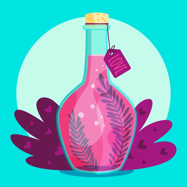 Dibujado a mano ilustración de poción de amor de diseño plano