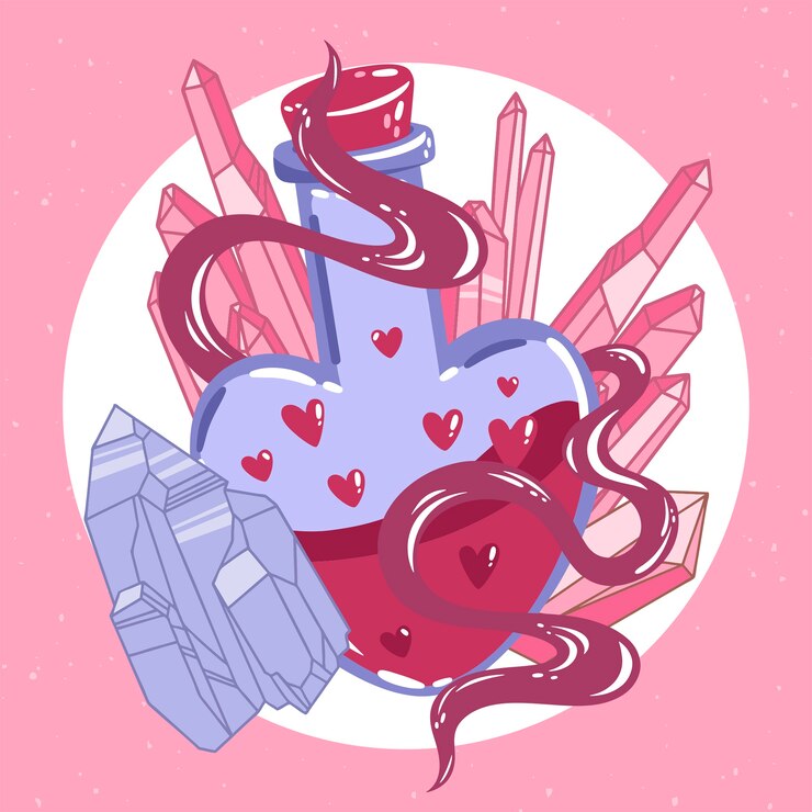 Vector gratuito dibujado a mano ilustración de poción de amor de diseño plano