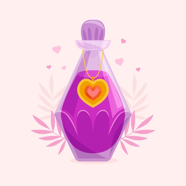 Dibujado a mano ilustración de poción de amor púrpura