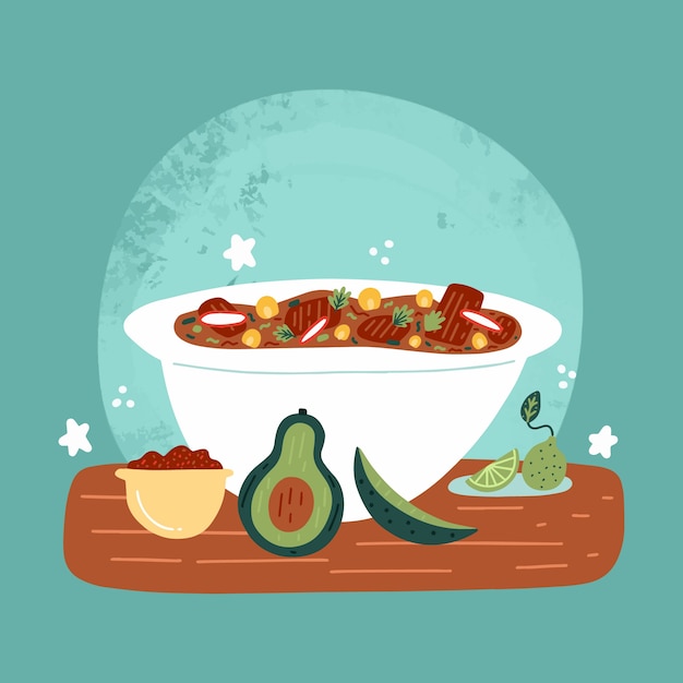 Vector gratuito dibujado a mano ilustración de pozole