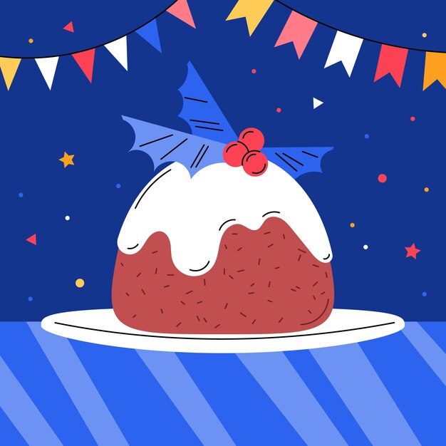 Dibujado a mano ilustración de pudín de navidad plano