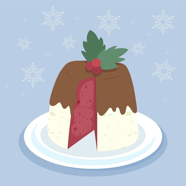 Dibujado a mano ilustración de pudín de navidad plano